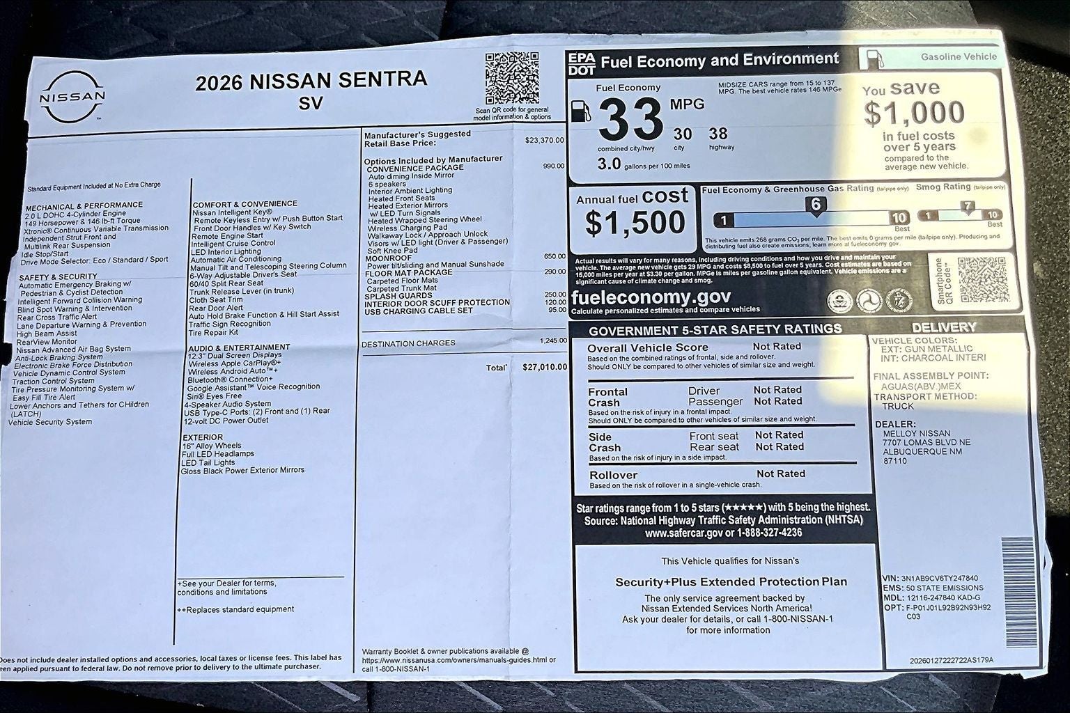 2026 Nissan Sentra SV